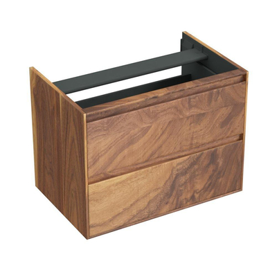 Forzalaqua Reno 2.0 meuble sous-lavabo 80x51x60cm avec 2 tiroirs sans poignée à fermeture douce Chêne massif Pure Walnut