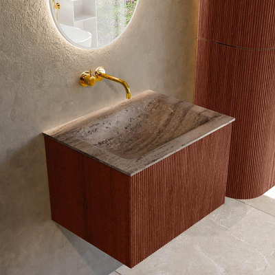 MONDIAZ KURVE-DLUX Meuble de salle de bains 60cm couleur Ruby avec 1 tiroir et 0 porte. Lavabo CLOUD Milieu sans trou de robinet Oza.