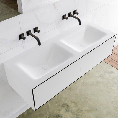 Mondiaz Lagom Meuble avec 2 tiroirs 120x30x45cm vasque double Cloud sans trous de robinet Solid Surface Urban