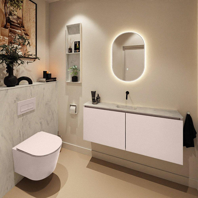 MONDIAZ TURE-DLUX meuble WC 120 cm Rosee. Lavabo EDEN Opalo position milieu. Sans trou de robinet.