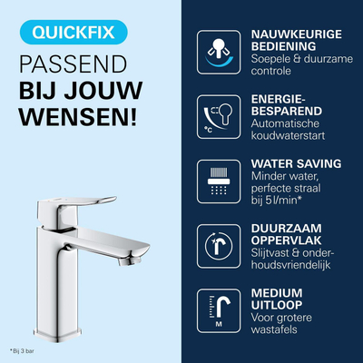 Grohe Dice Wastafelmengkraan - m-size - opbouw - koude start - klikwaste - chroom