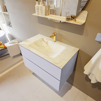 MONDIAZ VICA-DLUX Ensemble meuble de salle de bains - 80cm - meuble bas cale - 2 tiroirs - lavabo encastré cloud central - 1 trou de robinet - version haute 60cm - frape