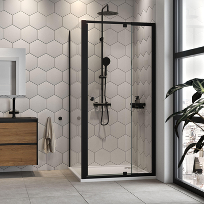 Sealskin Hooked 2-delige draaideur met zijwand - 90x90 cm - 6 mm helder veiligheidsglas - met Sealglas-coating - zwart mat