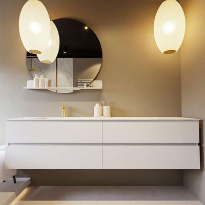 MONDIAZ VICA-DLUX Badkamermeubelset - 200cm - onderkast talc - 4 lades - inbouw wastafel cloud links - 1 kraangat - 60cm hoge versie - opalo