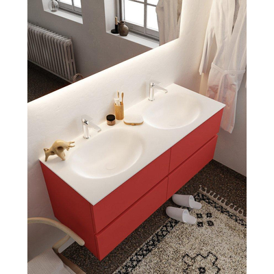 Mondiaz VICA ensemble de meuble de salle de bain - 120cm - meuble sous-vasque fire - 4 tiroirs - lavabo moon double - 2 trous de robinet - miroir LED - version XL 60cm de haut