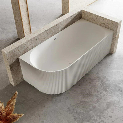 FugaFlow Eccelente Anta baignoire semi-îlot d'angle - nervuré - droite - 170x80x58cm - avec vidage - acrylique - blanc mat