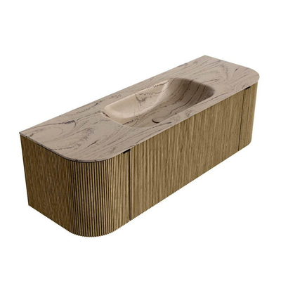 MONDIAZ KURVE-DLUX Meuble de salle de bains 140cm arrondi Gauche + Droite couleur Dusk avec 1 tiroir et 2 portes. Lavabo BIG SMALL Central 1 trou de robinet Arena.