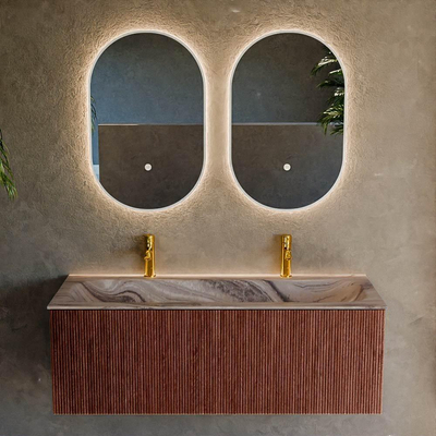 MONDIAZ KURVE-DLUX 120cm badmeubel kleur Ruby met 1 lade en 0 deuren. Wastafel BIG LARGE Midden 2 kraangaten Sombra.