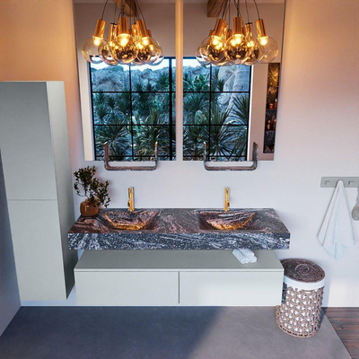 MONDIAZ ALAN - DLUX Ensemble meuble de salle de bains - 150cm - meuble bas - Clay - 2 tiroirs - lavabo suspendu - 2 vasques - 2 trous de robinetterie - Lava