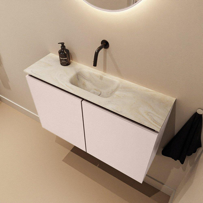 MONDIAZ TURE-DLUX Meuble WC 80cm Rosee. Lavabo EDEN Ostra position milieu. Sans trou de robinet.