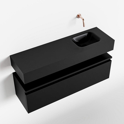 MONDIAZ ANDOR Toiletmeubel - 100x30x30cm - 0 kraangaten - 1 lades - urban mat - wasbak rechts - Solid surface - Zwart