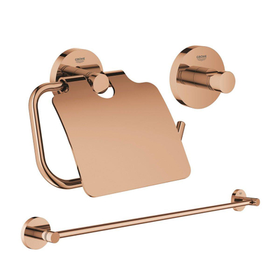 GROHE Essentials ensemble d'accessoires 3 pièces avec porte-serviettes, patère et porte-rouleau de papier toilette avec clapet warm sunset