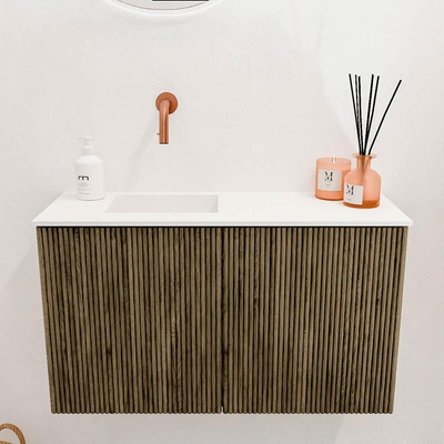 Mondiaz JOYA 70cm toiletmeubel - kleur Dusk - Wastafel FAYE positie Links Zonder kraangat kleur Talc.