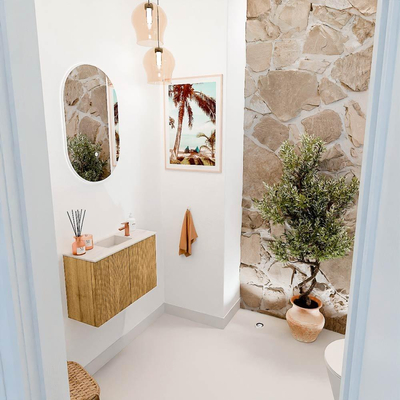 Mondiaz JOYA-DLUX 60cm toiletmeubel - kleur Oak - Wastafel FAYE positie Midden 1 kraangat kleur Meli.