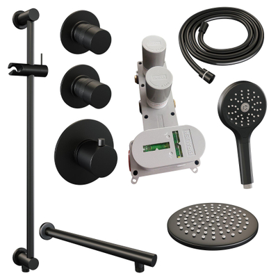 BRAUER Black Edition inbouw regendoucheset – Ø20 cm hoofddouche – 40 cm rechte wandarm – ronde handdouche – glijstang 70 cm