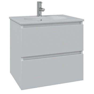 Adema Chaci Ensemble de meuble - 60x46x57cm - 1 vasque ovale en céramique blanche - 1 trou de robinet - 2 tiroirs - armoire de toilette - blanc mat