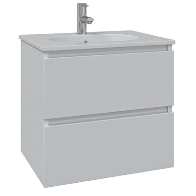 Saniclass Chaci Meuble de salle de bain - 60x46x55cm - lavabo en céramique blanc - 1 vasque ovale - 1 trou de robinet - 2 tiroirs - armoire miroir - blanc mat