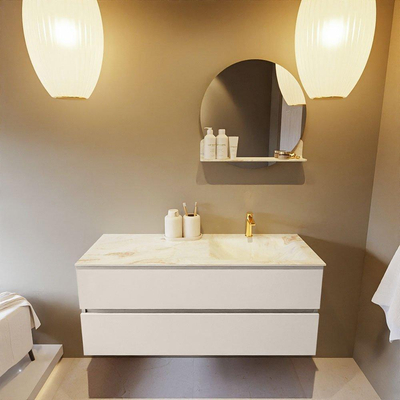 Mondiaz VICA-DLUX Ensemble de meuble de salle de bain - 120cm - meuble sous-vasque lin - 2 tiroirs - lavabo encastrée cloud droite - 1 trou de robinet - version haute de 60cm - frape