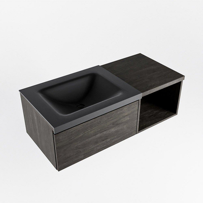MONDIAZ BUKLA 100cm meuble de salle de bain avec module ouvert 40 couleur Marron Foncé avec 1 tiroir. Lavabo CLOUD à gauche 1 trou de robinet couleur Urban.