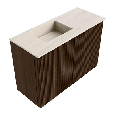 Mondiaz JOYA-DLUX Meuble de toilette 60cm - couleur Walnut - Vasque FAYE position Gauche 1 trou de robinet couleur Meli.