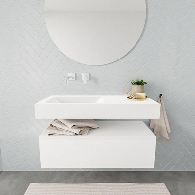 MONDIAZ ALAN 100cm - caisson bas - 1 tiroir - lavabo suspendu - vasque à gauche - 0 trous de robinet - talc