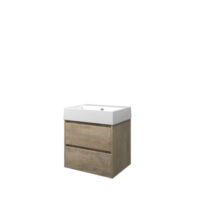 Proline Loft badkamermeubelset - 60x46x62cm - porselein Loft wastafel - 1 kraangat - symmetrisch - MFC Raw oak/Glans wit