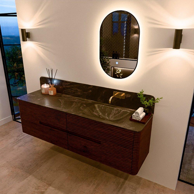 Mondiaz CIRO-DLUX Ensemble meuble de salle de bains - 170x45x50cm - lavabo solid surface Lava - 1 vasque à droite - sans trous de robinet - 4 tiroirs - Ruby