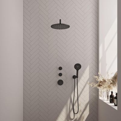 BRAUER Black Edition inbouw regendoucheset – Ø30 cm hoofddouche – 40 cm gebogen wandarm – ronde handdouche