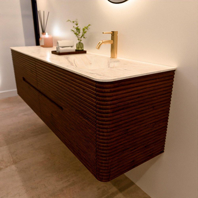Mondiaz CIRO-DLUX Badkamermeubelset - 170x45x50cm - Solid surface wastafel Ostra - 1 wasbak Rechts - 1 kraangat - 4 lades - Ruby