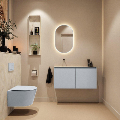 MONDIAZ TURE-DLUX Meuble toilette - 100cm - Clay - EDEN - vasque Ostra - position gauche - sans trou de robinet