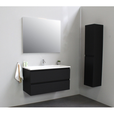 Basic Bella Meuble salle de bains avec lavabo acrylique avec miroir Blanc 100x55x46cm 1 trou de robinet Noir mat