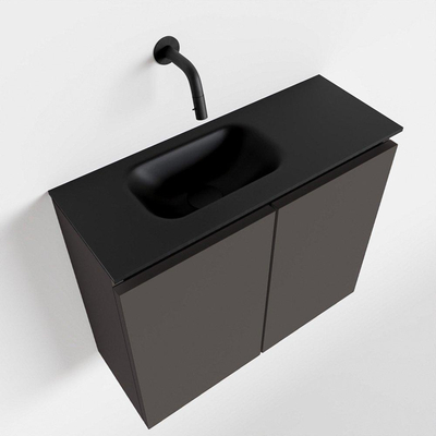 MONDIAZ TURE Toiletmeubel 60x23x50cm met 0 kraangaten 2 deuren dark grey mat Wastafel Eden links Solid Surface Zwart