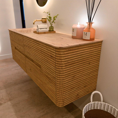 Mondiaz CIRO-DLUX Badkamermeubelset - 150x45x50cm - Solid surface wastafel Arena - 1 wasbak Links - zonder kraangaten - 4 lades - Oak