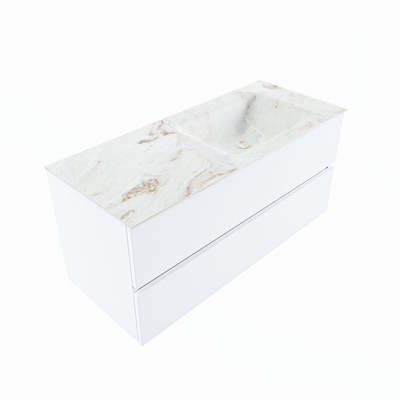 Mondiaz VICA-DLUX Ensemble de meuble de salle de bain - 110cm - meuble sous-vasque talc - 2 tiroirs - lavabo encastré cloud droite - 1 trou de robinet - version haute de 60cm - frape