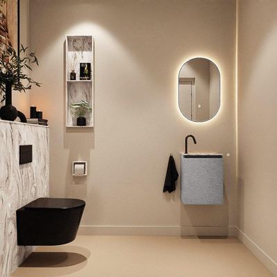 MONDIAZ TURE-DLUX Meuble toilette - 40cm - Plata - EDEN - vasque Glace - position droite - 1 trou de robinet