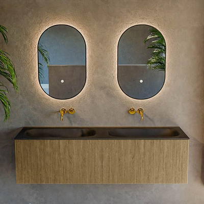 Mondiaz KURVE Badkamermeubelset - 150x46x40cm - 2 lade - wastafel solid surface - dubbel - zonder kraangat - Dusk