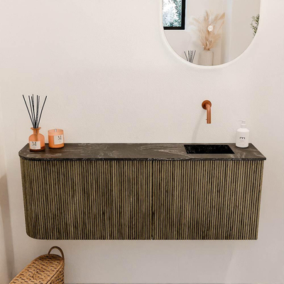 Mondiaz JOYA-DLUX Meuble de salle de bains 111.6cm - arrondi gauche couleur Dusk - Vasque FAYE position Droite Sans trou de robinet couleur Lava.