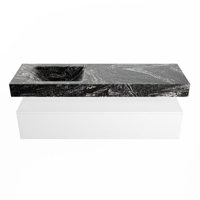 Mondiaz ALAN-DLUX Ensemble de meuble - 150cm - meuble Talc mat - 1 tiroir - Lavabo Cloud Lava suspendu - vasque Gauche - 0 trous de robinet