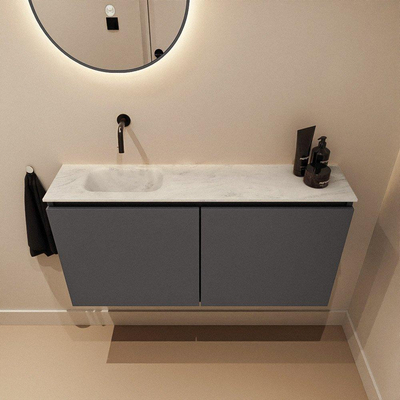 MONDIAZ TURE-DLUX 100cm toiletmeubel Dark Grey. EDEN wastafel Opalo positie links. Zonder kraangat.