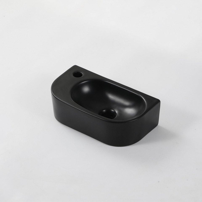 Fugaflow Efficiente Pietra Fonteinset - 40x21.5x12cm - links - glad - halfrond - 1 kraangat - keramiek - fonteinkraan chroom - afvoerplug - verlaagd sifon - zwart mat