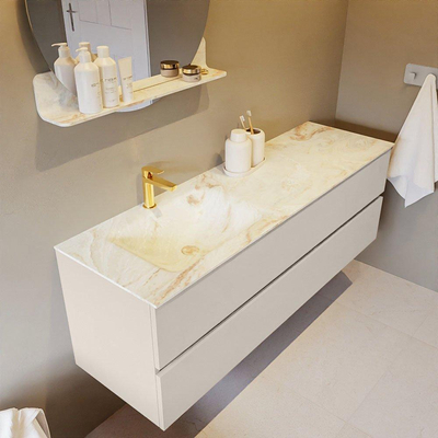 MONDIAZ VICA-DLUX Ensemble meuble de salle de bains - 150cm - meuble bas Linen - 2 tiroirs - lavabo encastré Cloud à gauche - 1 trou de robinet - version haute 60cm - Frappe