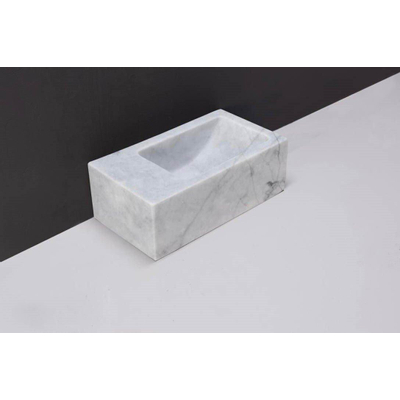 Forzalaqua Venetia Xs fonteinbak 29x16x10cm wasbak Rechts 1 kraangat links Natuursteen Carrara gepolijst