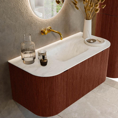 Mondiaz KURVE-DLUX Badkamermeubelset - 100x46x40cm - 1 lade - 2 deuren - wastafel solid surface - midden - zonder kraangat - Ruby