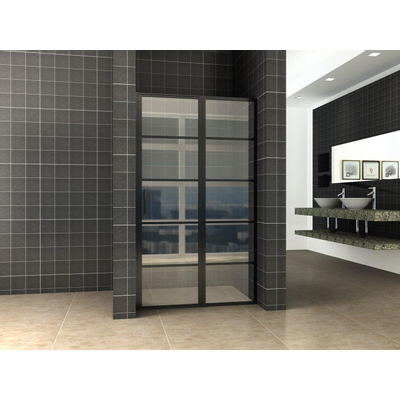 Wiesbaden Horizon porte de niche avec partie fixe et grille 1100 x 2000 x 8mm verre clair nano verre/mat noir