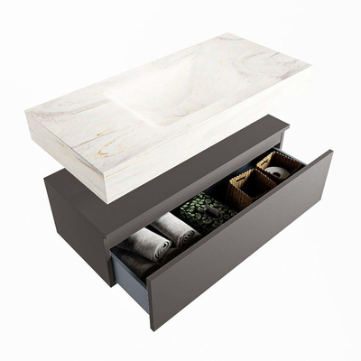 Mondiaz ALAN-DLUX Ensemble de meuble - 100cm - meuble Dark grey mat - 1 tiroir - Lavabo Cloud Ostra suspendu - vasque Centre - 0 trous de robinet