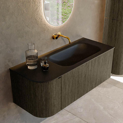 Mondiaz KURVE Ensemble de meuble salle de bain - 115x46x40cm - 1 tiroir - 1 porte - lavabo en solid surface - droite - sans trou de robinet - Shadow