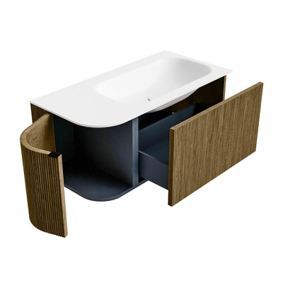 Mondiaz KURVE Badkamermeubelset - 95x46x40cm - 1 lade - 1 deur - wastafel solid surface - rechts - 1 kraangat - Dusk