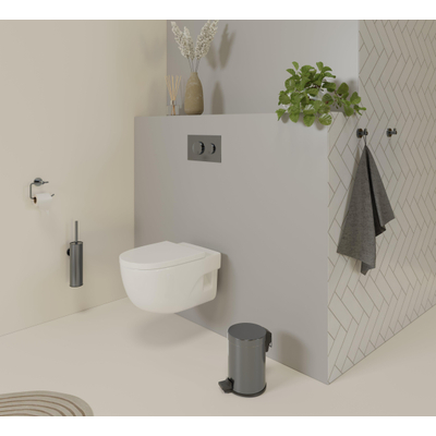 Fortifura Calvi toiletborstelhouder - gesloten model - wand - rond - Geborsteld Gunmetal PVD