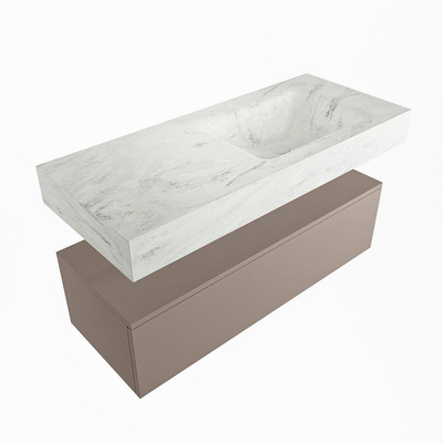 Mondiaz ALAN-DLUX Ensemble de meuble - 110cm - meuble Smoke mat - 1 tiroir - Lavabo Cloud Opalo suspendu - vasque Droite - 0 trous de robinet