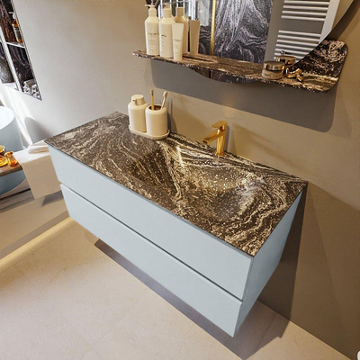 Mondiaz VICA-DLUX Ensemble de meuble de salle de bain - 110cm - meuble sous-vasque argile - 2 tiroirs - lavabo encastré nuage droite - 1 trou de robinet - version haute 60cm - lave